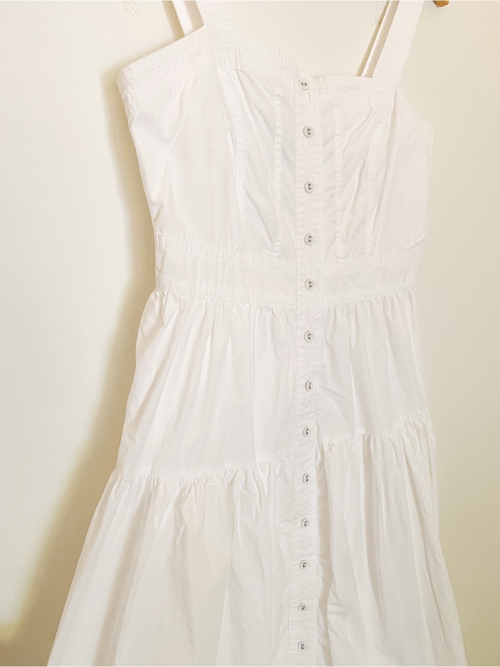 BANANA REPUBLIC | 100% Cotton Midi Dress | Button-Front Tiered Luxury Sundress - Picture 5 of 9